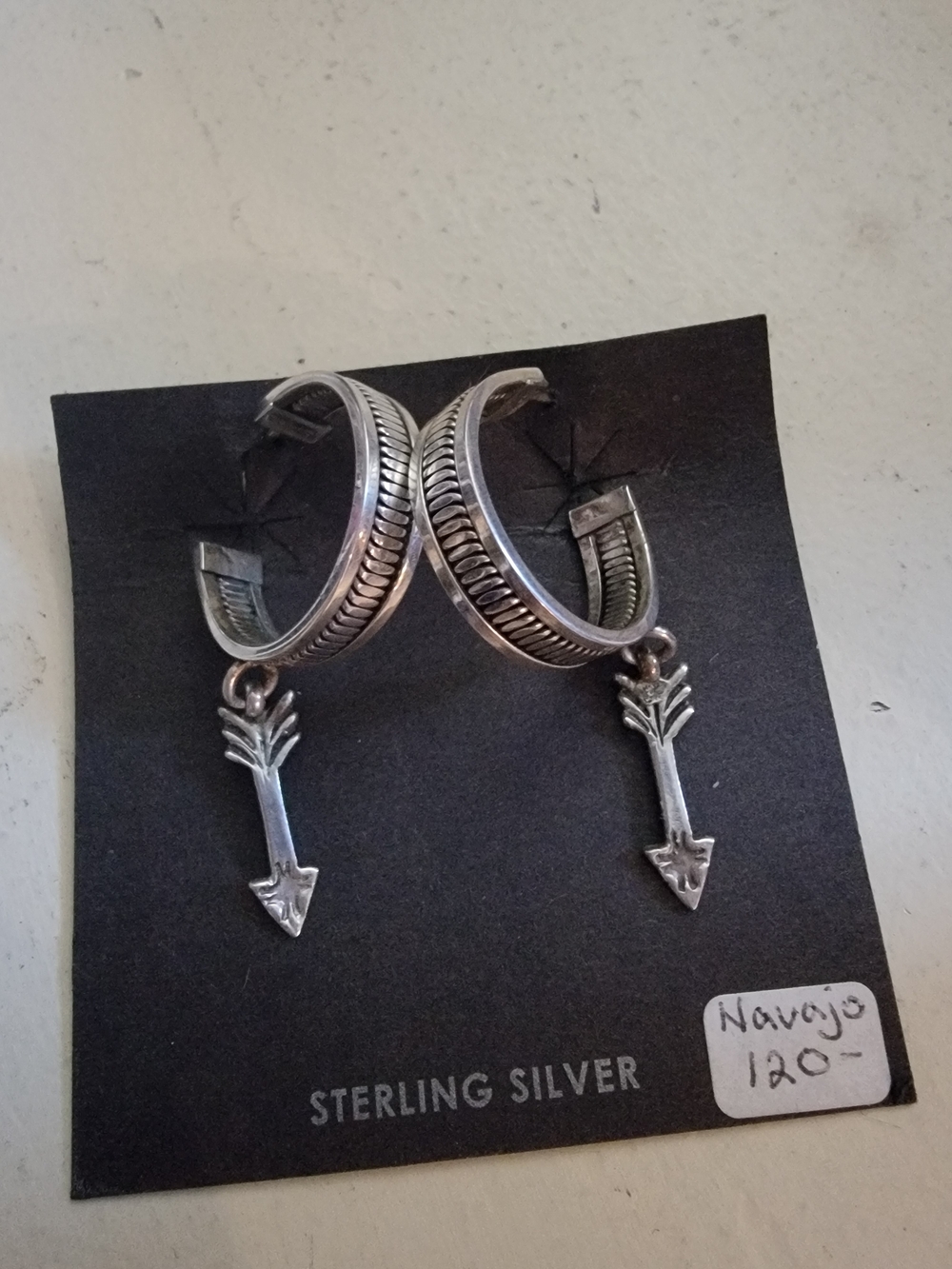 Navajo Sterling Silver Arrow Hoop Earrings